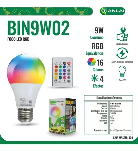 Foco multicolor 9W BIN9W02