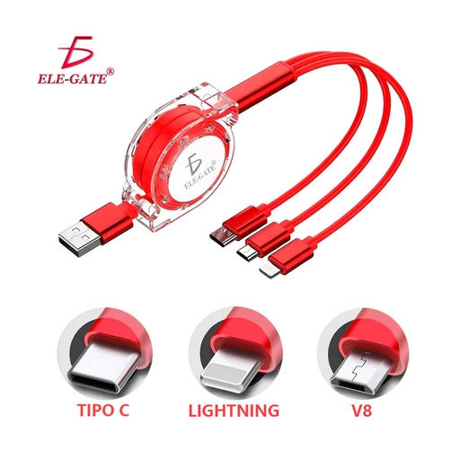 Cable Retractil 3 en 1 WI.164 V8, TC Y LIGHTNING